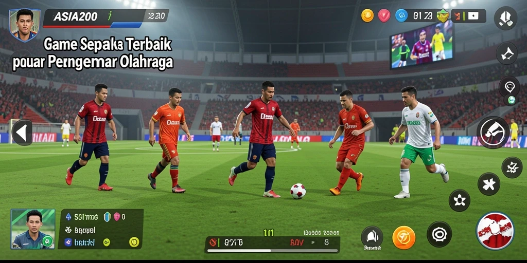 Tangkapan layar gameplay <strong>ASIA200</strong> menampilkan aksi seru di lapangan sepak bola.
