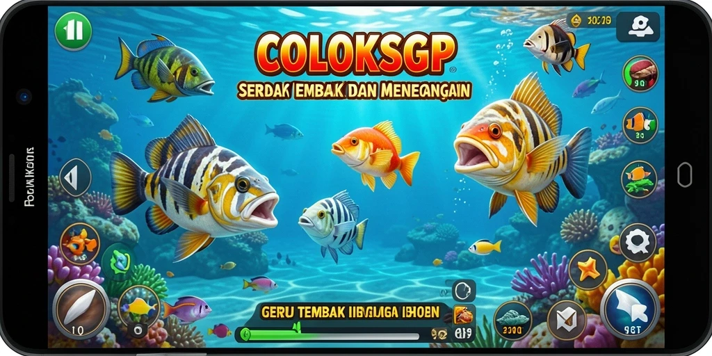 Tampilan pertandingan seru di COLOKSGP dengan berbagai ikan yang menunggu untuk ditembak.