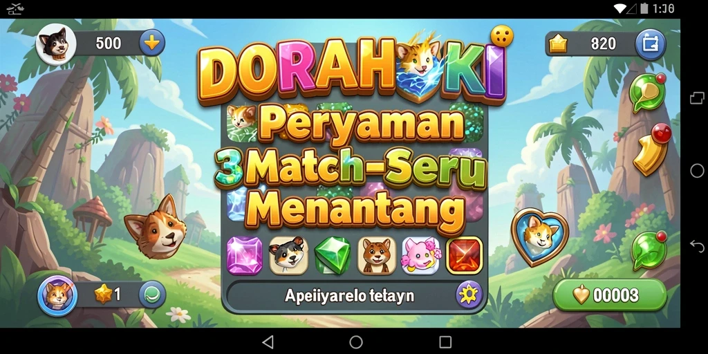 Gameplay seru DORAHOKI dengan elemen match-3 yang menghentak.