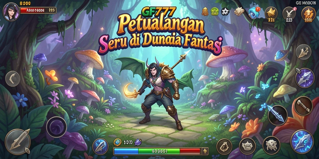 Tangkapan layar dari gameplay GF777 yang menampilkan dunia petualangan yang luas.