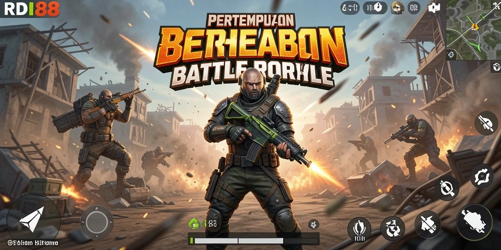 Tangkapan layar utama <strong>RDI88</strong> menampilkan aksi pertempuran seru di dunia Battle Royale.